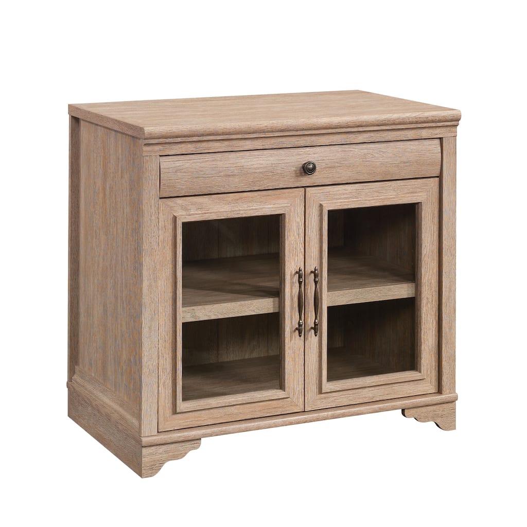 Wood Library Base with 2 Glass Doors and Spacious Drawer, Brown