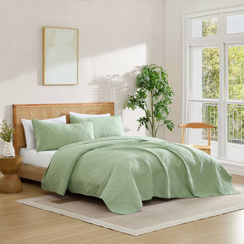 HLC.ME Lorenzo - 3 Piece Size Quilt Set, Lightweight Bedspread Coverlet Set. - Sage Green - Queen
