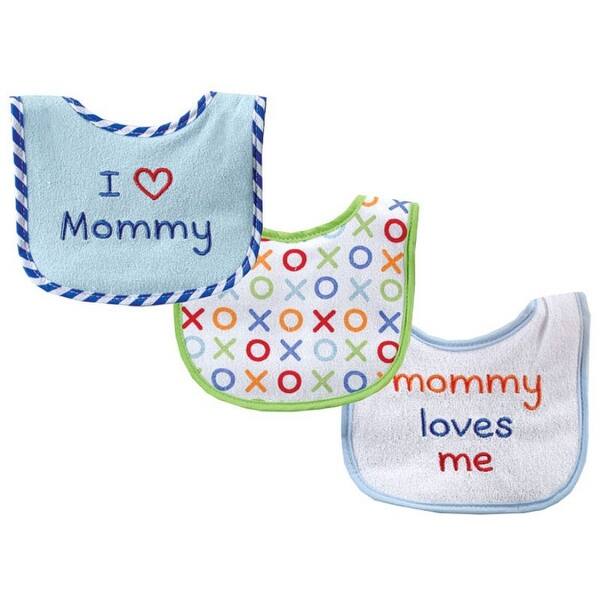 slide 1 of 1, Luvable Friends Baby Boy Cotton Drooler Bibs with Fiber Filling 3pk, Blue Mom, One Size - Blue Mom - One Size One Size - Blue Mom