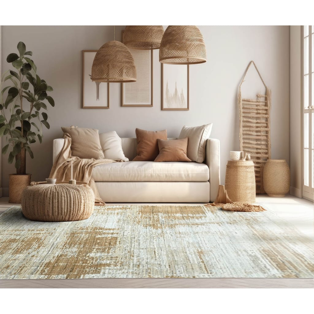 Hand Knotted Oushak 100% Wool Modern Oriental Area Rug Gray, Beige - 7' 7'' x 9' 11''