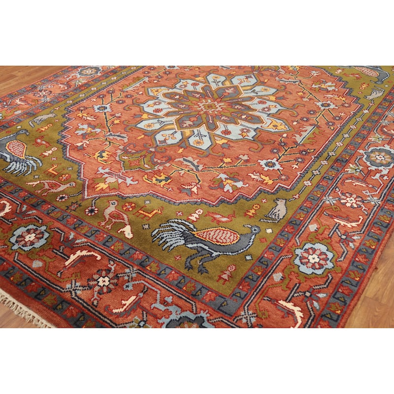 Animals Pictorial Ziegler Indian Area Rug Handmade Wool Carpet - 8'0" x 9'11"