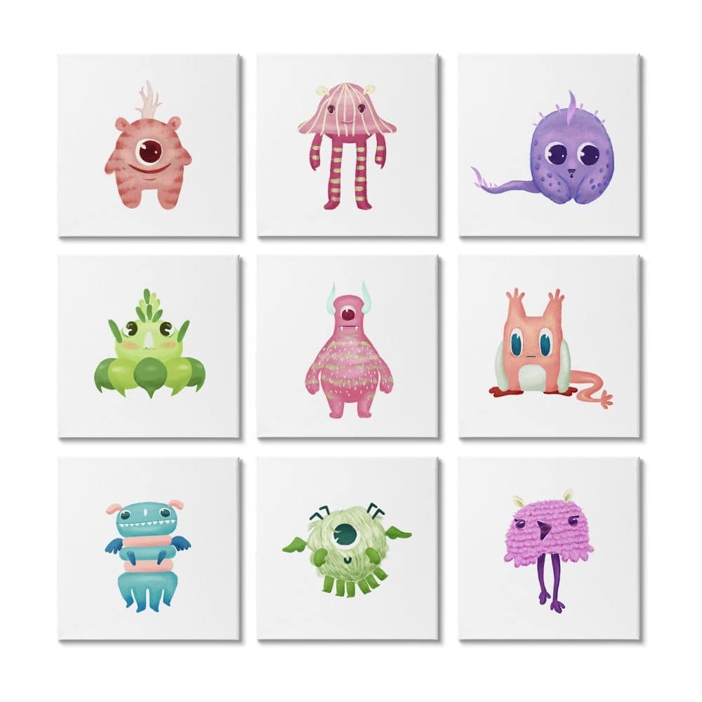 Stupell Happy Playful Monsters Big Eye Colorful Creatures 9 Piece Canvas Wall Art Set Design By Ziwei Li