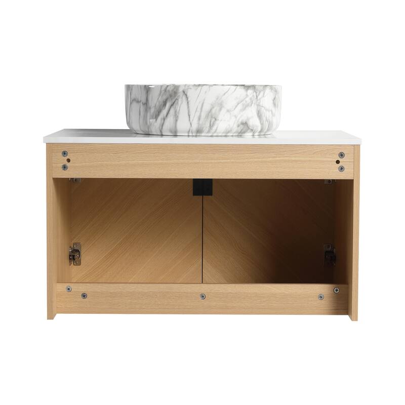 Malwee 30"/36" Floating Bathroom Vanity, Wall Mounted Bathroom Vanity with Ceramic Sink and Soft Close Door