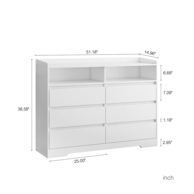 6 Drawer Dresser,White Dresser for Bedroom with LED Lights,Modern Dressers & Chests of Drawers with Sturdy Frame for Living Room