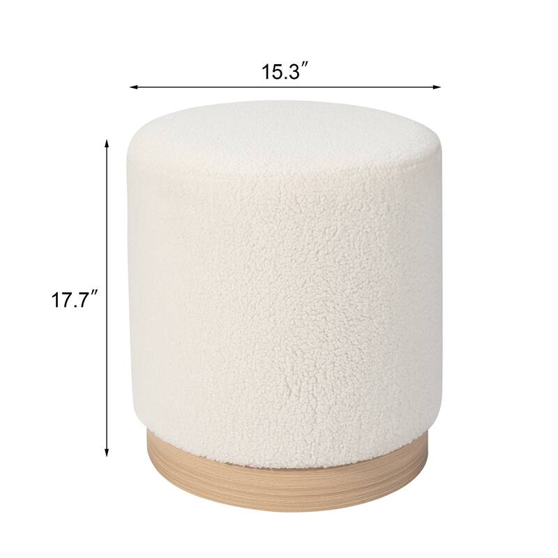 Adeco 17" Velvet Ottoman Footstool with Wood Grain Effect Base