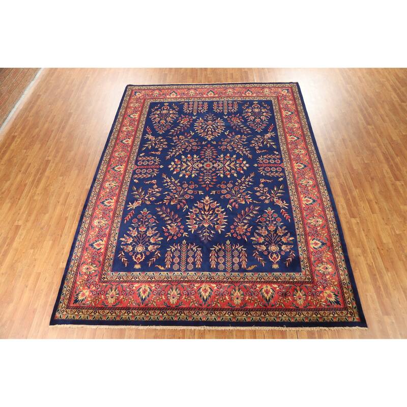 Vegetable Dye Blue Sarouk Oriental Area Rug Handmade Wool Carpet - 8'11" x 12'0"