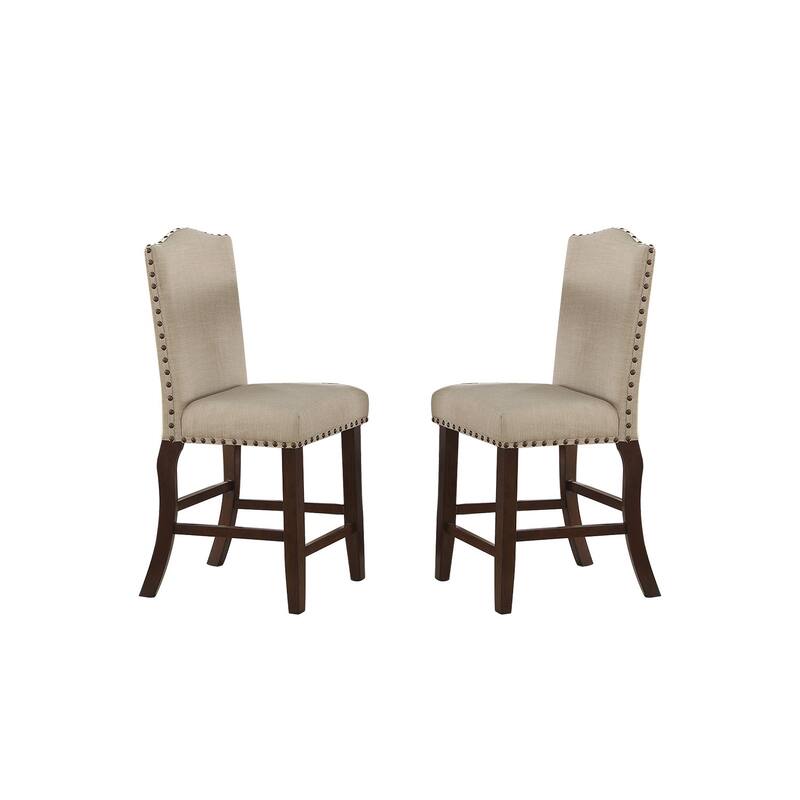 Upholstered Cream Cushion Dinner Chairs, Cherry Brown(Set of 2) - Counter Height