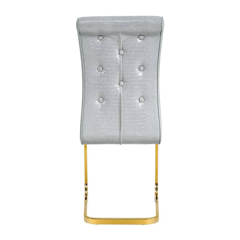 Retro Alligator-Embossed Faux Leather Dining Chairs with Crystal Buckle, Accent Upholstered Kitchen Chairs