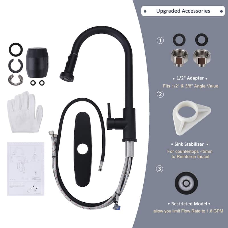 WOWOW Single Handle Pull Down Sprayer Kitchen Faucet
