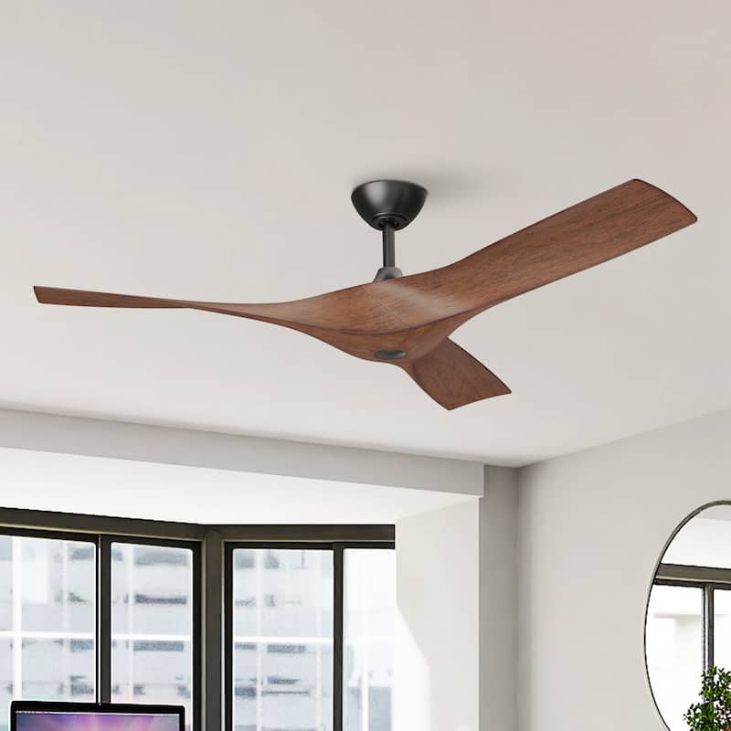 52" Black/ Brown Modern Downrod Ceiling Fan with Remote Control