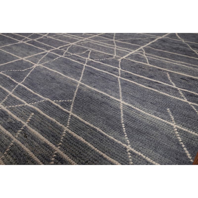 Blue Moroccan Abstract Area Rug Handmade Wool Carpet - 7'8" x 10'7"