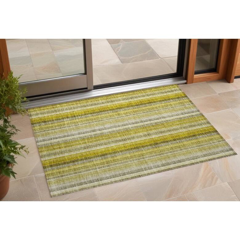 Almiro Stripe Weather Resistant Timeless Fusion Outdoor Rug - 3' x 5' - Gold