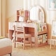 preview thumbnail 3 of 16, Gymax Kids Vanity Desk w/ Lights Open Bookshelf Storage Drawer