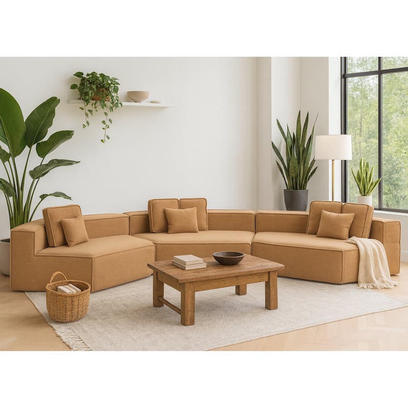 181"Extra Large Multi-Seat Modular Sofa with Teddy Sherpa Fabric,Includes 9 Soft Pillows - Brown
