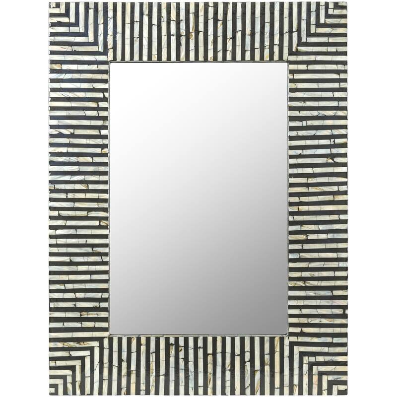 Zamora Black Multi Striped Shell Rectangular Wall Mirror