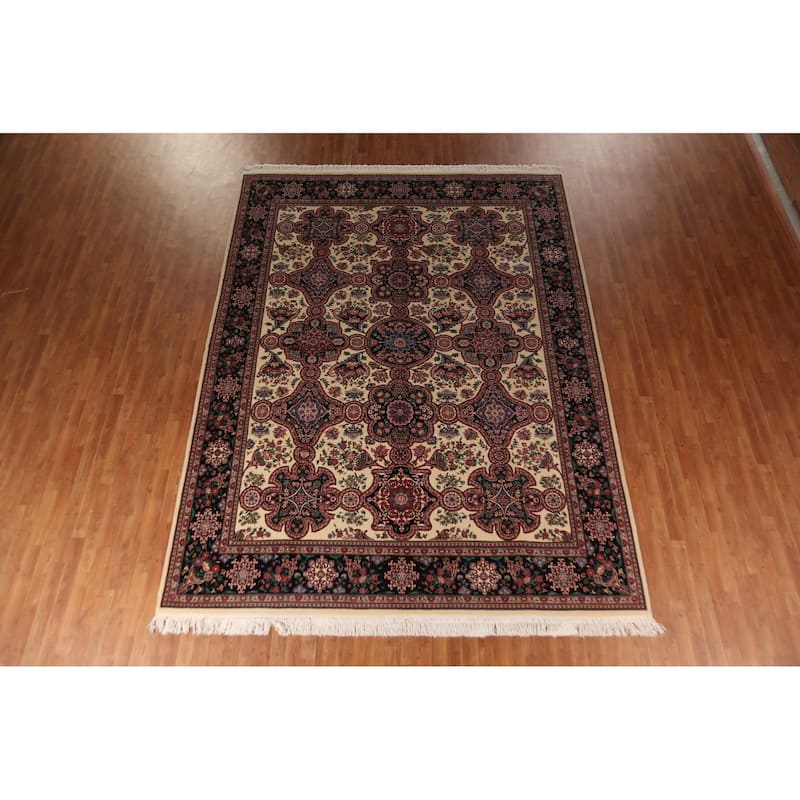 All-Over Aubusson Oriental Area Rug Handmade Wool Carpet - 9'1"x 12'2"
