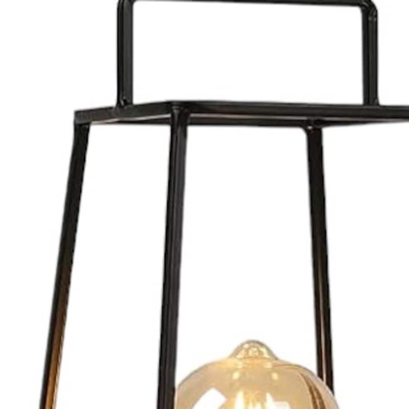 HomeRoots 12" Black Metal Geometric Battery Operated Desk Lamp With Novelty Shade - 4.00 in. x 11.50 in. x 6.00 in.