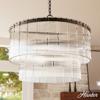 Hunter + Jasmine Roth Ontario Ribbed Glass Pendant Chandelier - Foyer, Dining Room, Kitchen Table or Island - Transitional, Glam