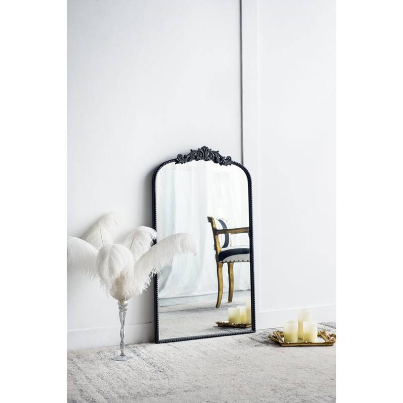 Large Baroque Style Arched Wall Mirror - 41.75" - Black