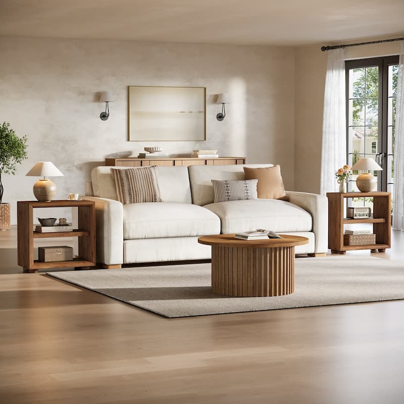 Solid Wood End Table with Storage Shelves, Bedside Nightstand, Living Room Bedroom Accent Side Table