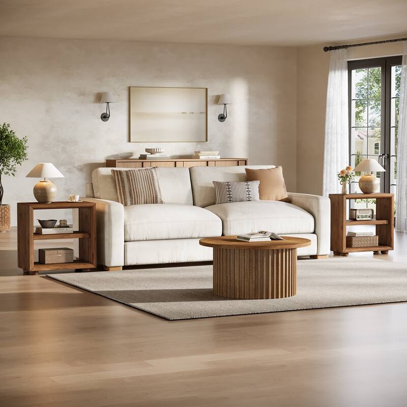 Solid Wood Side Table, Bedside Furniture with Storage Shelves