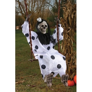 Skeleton Clown On Swing Outdoor Halloween Decoration 30.5" Black White