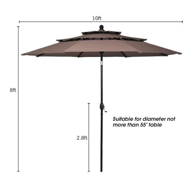 10 Ft 3 Tier Patio Umbrella, Outdoor Umbrella W/Double Vented, Market