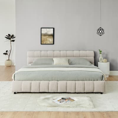 Chenille fabric Upholstered Bed with 4 drawers
