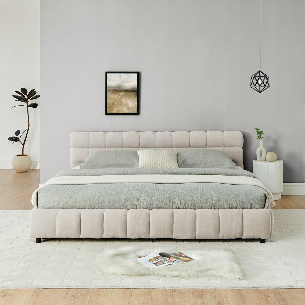 Chenille fabric Upholstered Bed with 4 drawers