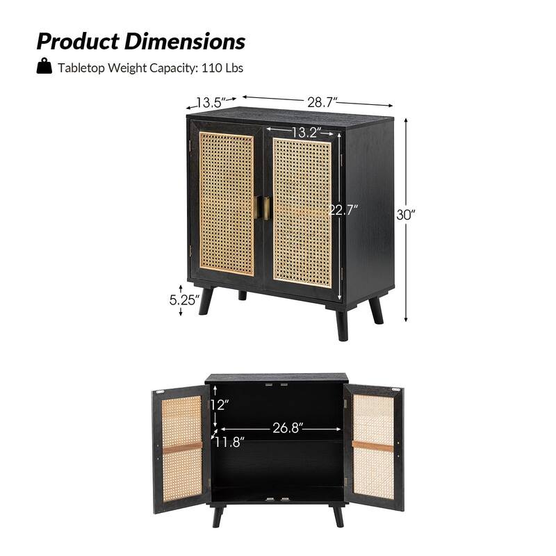 Woodland Multifunctional Rattan-Accented 2-Door Storage Stackable Buffet Cabinet with Solid and Wood Frame by HULALA HOME