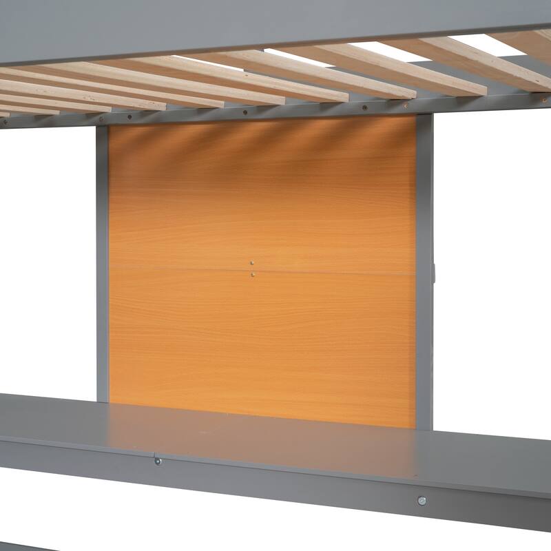 Twin/Full Size Loft Bed with Desk and Writing Board - Wooden Loft Bed with 2 Drawer Cabinet for Children's Bedrooms