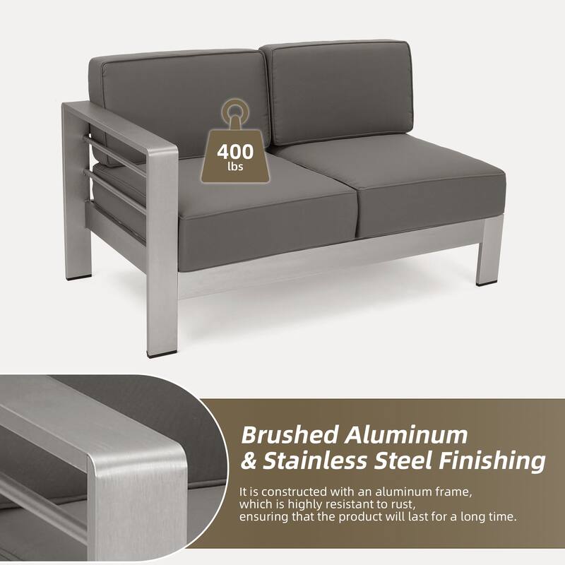 Christopher Knight Home - Ethan Outdoor V-Shaped Aluminum 4-Seat Sectional Sofa Set with Waterproof Cushion