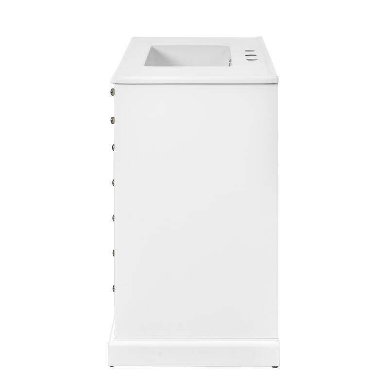 Roomfitters 36" Vanity with Ceramic Sink, Solid Wood Cabinet with 2 Drawers and Soft Closing Doors, Freestanding Design, White