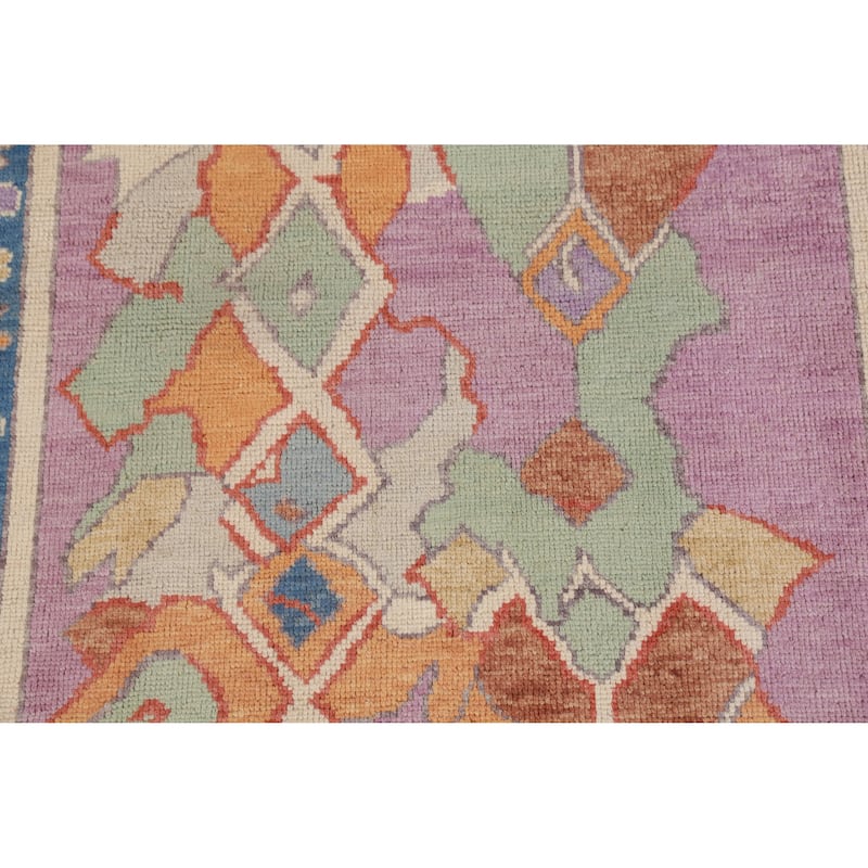 Hand Knotted Oriental 100% Wool Carpet Transitional All-Over Purples Oushak Runner Rug - 7' 10'' X 3' 0''