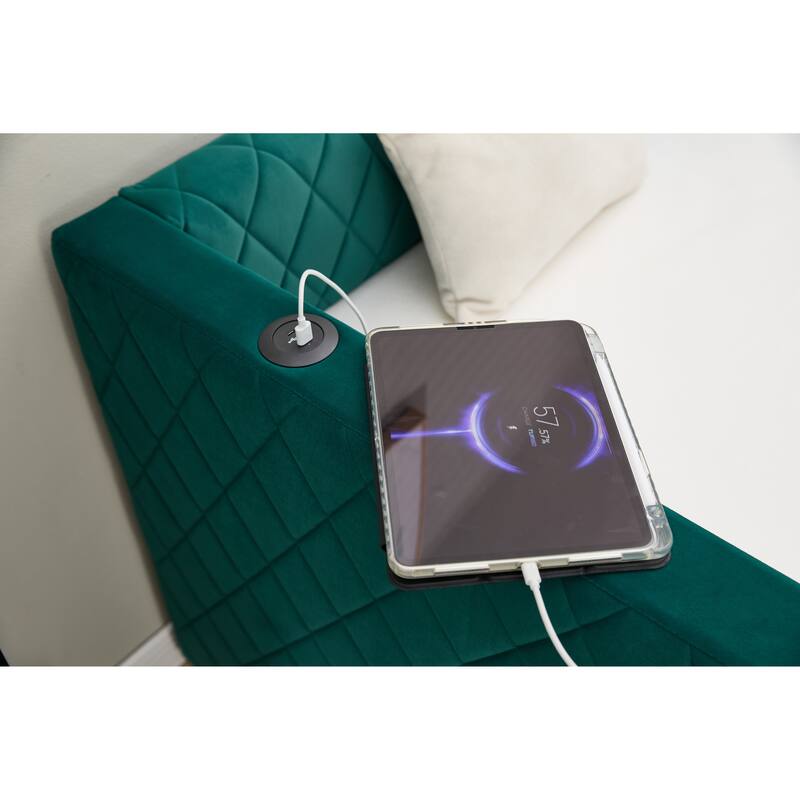 Twin Size Upholstered Daybed with Trundle, Velvet Sofa Bed with USB Port & Side Pockets, Modern V-Grained Backrest Guest Bed