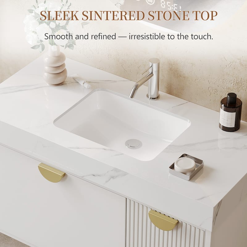 35.4 Single Bathroom Vanities with Sintered StoneTop, Wall Mount Vanities Not Assembled Need