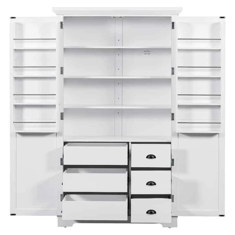 72" Shaker Style Kitchen Pantry Cabinet with Drawers, Freestanding Storage Cupboard with Pull-Out Trays