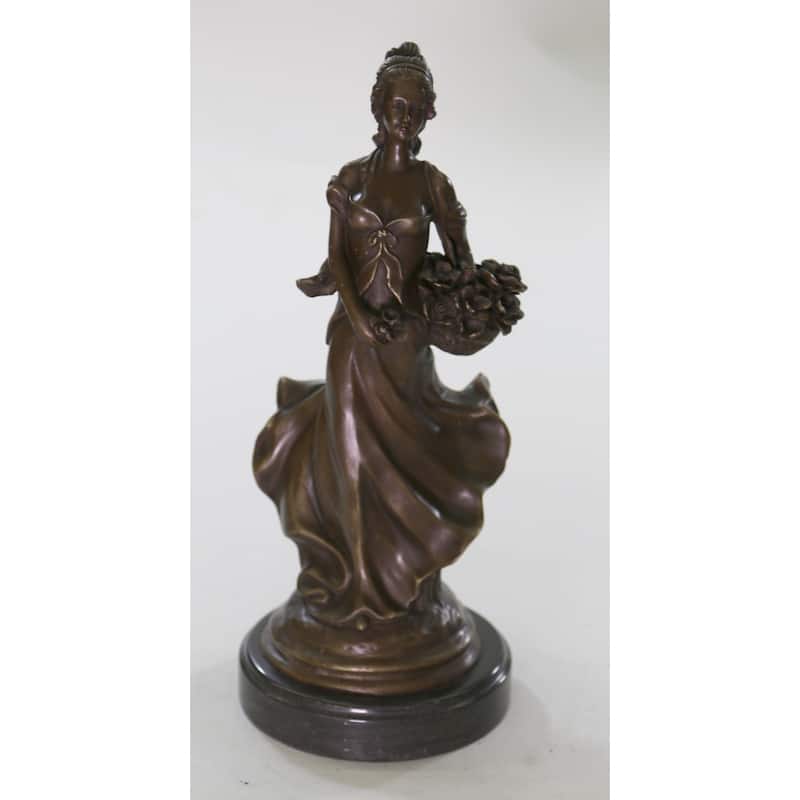 Art Deco Clic Bronze Woman Sculpture With Flower Hotcast Home Figurine Decor