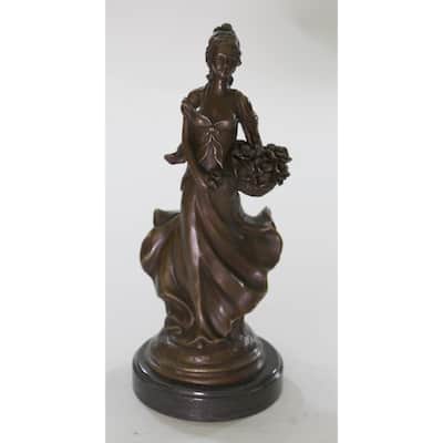Art Deco Clic Bronze Woman Sculpture With Flower Hotcast Home Figurine Decor