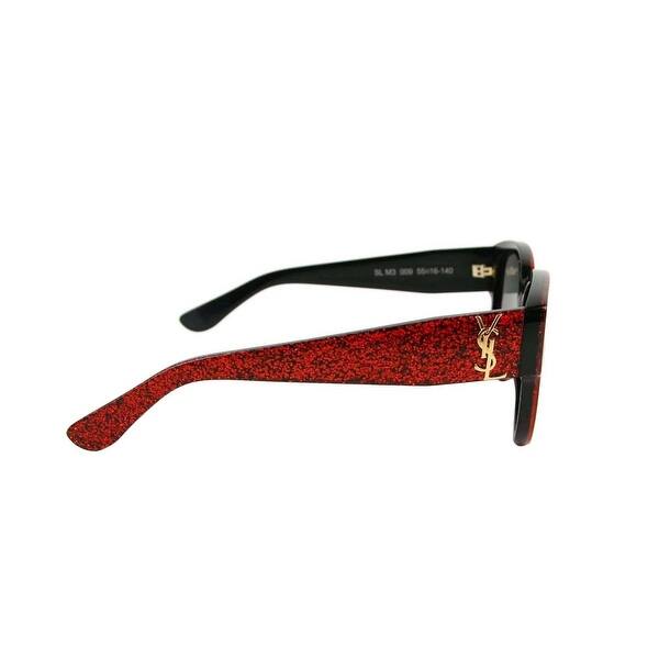 Shop Saint Laurent Women S Red Glitter Acetate Sunglasses With Ysl