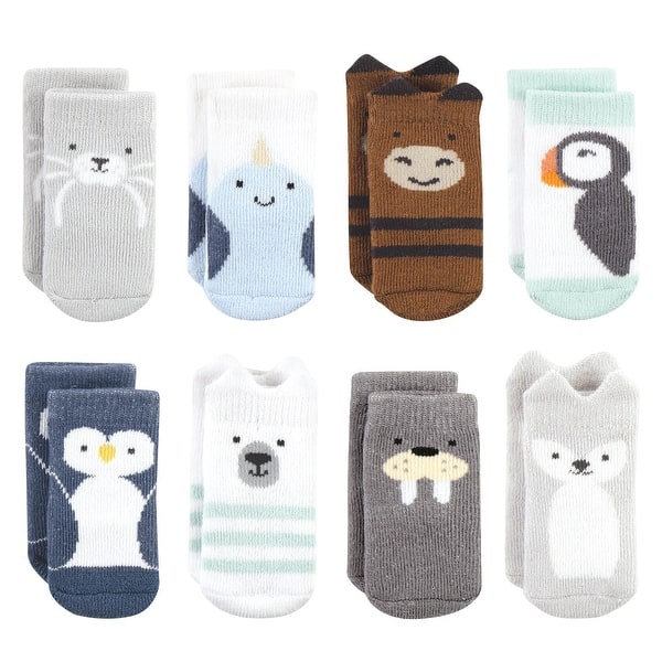 slide 1 of 1, Hudson Baby Infant Boy Cotton Rich Newborn and Terry Socks, Arctic Animals 6-12 Months - Arctic Animals