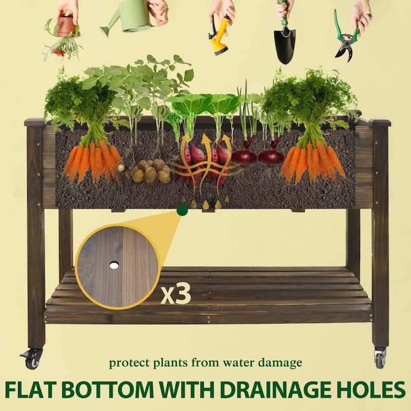 VEIKOUS Wood Raised Garden Bed Planter Box with Four Wheels and Legs, 46.8''W x 22.4''D x 33''H