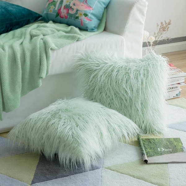 Green fur pillow best sale