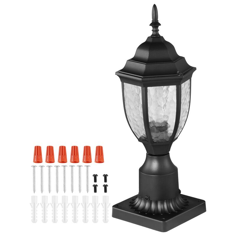 2 Pack Dusk to Dawn Outdoor Post Light, Waterproof Lamp Post Light Fixtures with Pier Mount Base Glass Shade - 15.35 in - 2 Pack