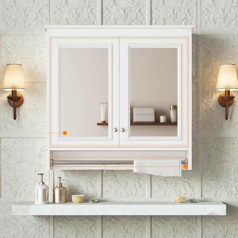 30 Inch Wall Mounted Medicine Cabinet with Mirror, Adjustable Shelves and Soft Close Doors - White