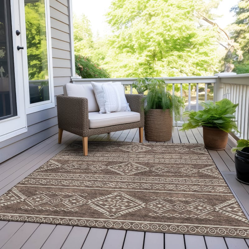 Machine Washable Indoor/ Outdoor Chantille Moroccan Boho Rug - Brown - 3' x 5'