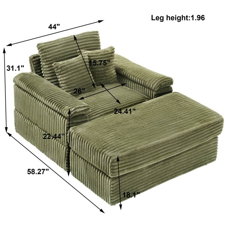 Corduroy Single Sofa+Ottoman, Cup Seats and No Cup Seats