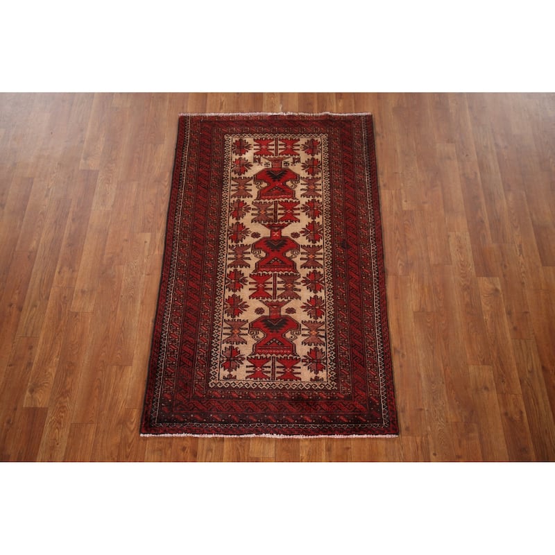 Balouch Persian Vintage Area Rug Hand-knotted Wool Carpet - 2'9"x 4'7"