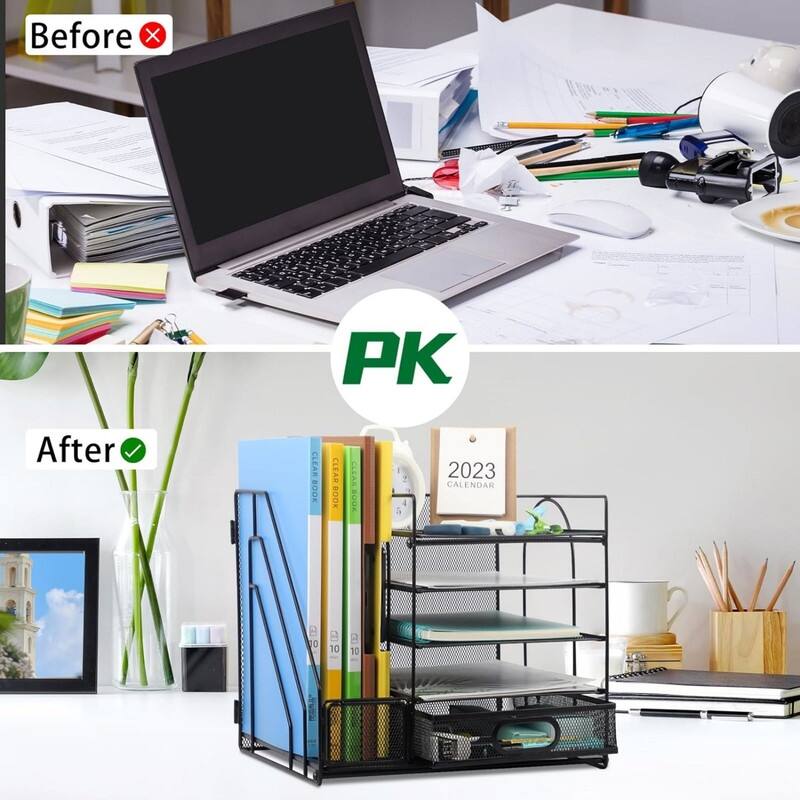 Desk Organizer with Vertical File Holder(Black)