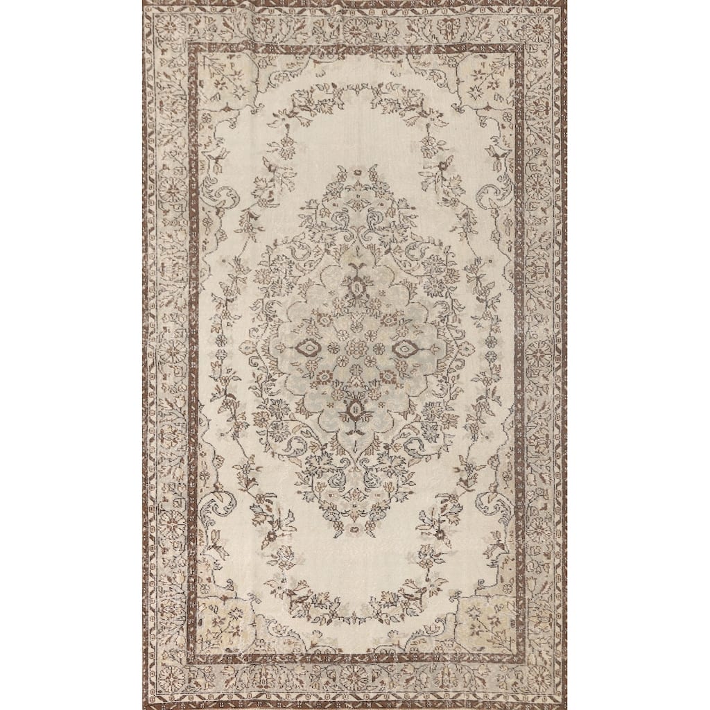 Floral Sparta Turkish Vintage Area Rug Hand-Knotted Wool Carpet - 5'9" x 9'9"
